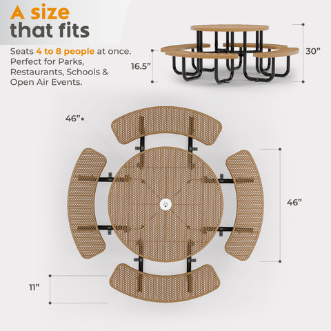 Metal Picnic Table - Round Expanded Metal - 46 in - Brown - ADA Compliant