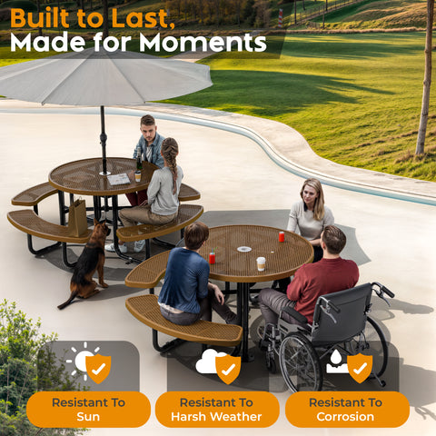 Metal Picnic Table - Round Expanded Metal - 46 in - Brown - ADA Compliant