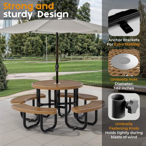 Metal Picnic Table - Round Expanded Metal - 38 in - Brown