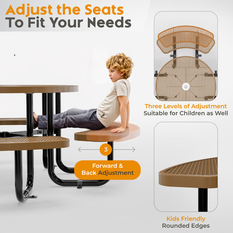 Metal Picnic Table - Round Expanded Metal - 38 in - Brown