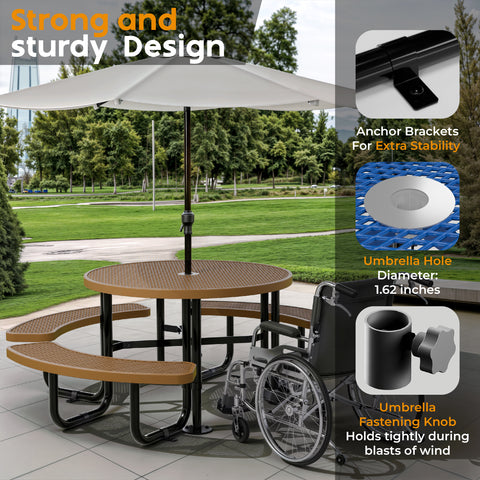 Metal Picnic Table - Round Expanded Metal - 46 in - Brown - ADA Compliant