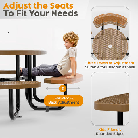 Metal Picnic Table - Round Expanded Metal - 46 in - Brown - ADA Compliant