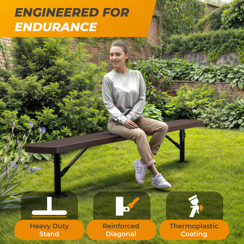 Heavy-Duty Outdoor Bench - Expanded Metal - 8ft - Surface - Brown