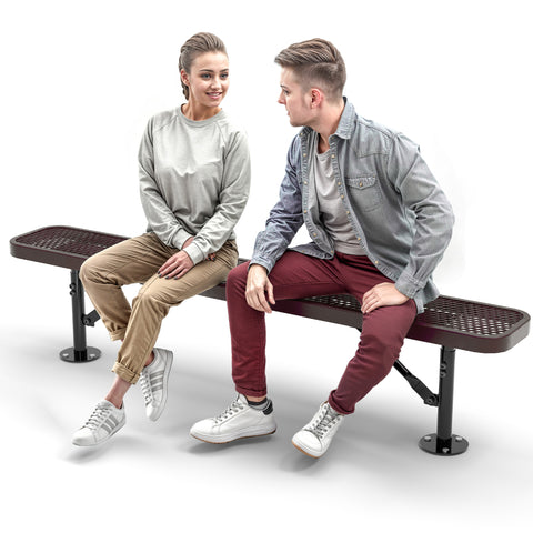Heavy-Duty Outdoor Bench - Expanded Metal - 6ft - Surface - No Back - Brown