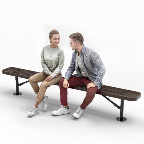 Heavy-Duty Outdoor Bench - Expanded Metal - 8ft - Surface - Brown