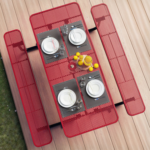 Metal Picnic Table - Rectangle Punched Metal - 6ft - Red - ADA Compliant
