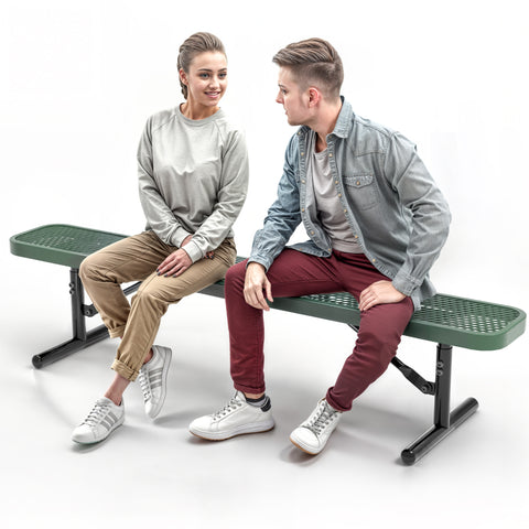 Heavy-Duty Outdoor Bench - Expanded Metal - 6ft - Portable - No Back - Green