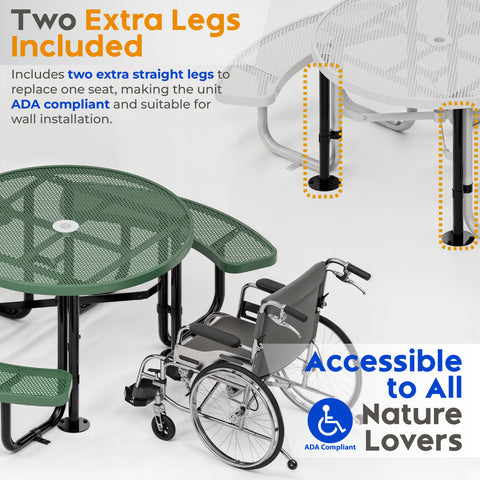 Metal Picnic Table - Round Punched Metal - 46 in - Green - ADA Compliant