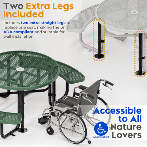 Metal Picnic Table - Round Expanded Metal - 46 in - Green - ADA Compliant