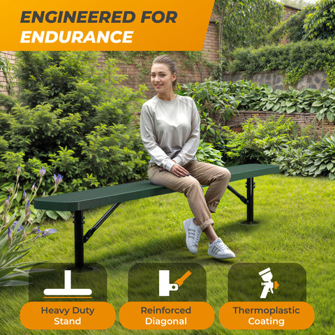 Heavy-Duty Outdoor Bench - Expanded Metal - 8ft - Surface - Green