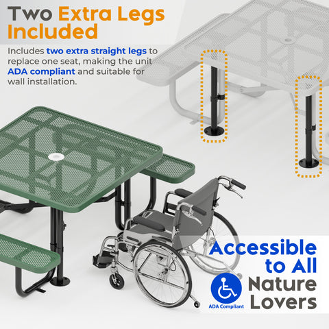 Metal Picnic Table - Square Punched Metal - 46 in - Green - ADA Compliant