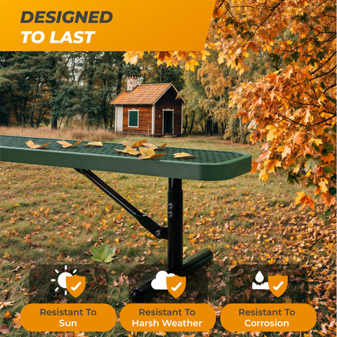 Heavy-Duty Outdoor Bench - Expanded Metal - 8ft - Portable - Green