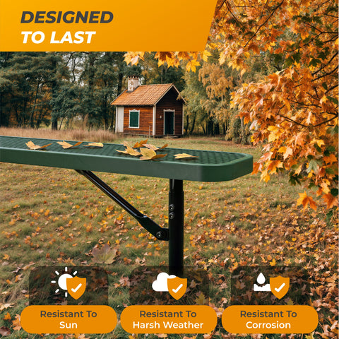 Heavy-Duty Outdoor Bench - Expanded Metal - 6ft - Inground - No Back - Green