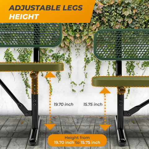 Heavy-Duty Outdoor Bench - Expanded Metal - 6ft - Portable - With Back - Green