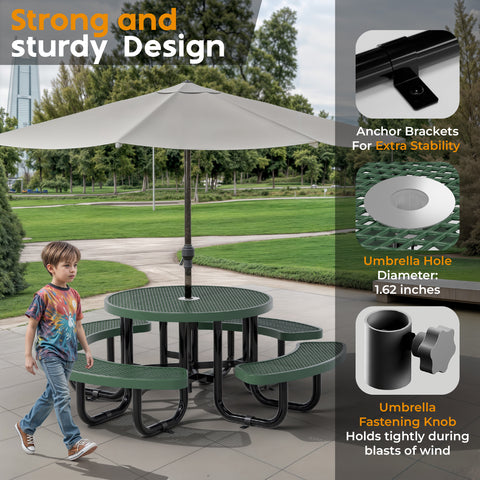 Kids Picnic Table - Round Expanded Metal - 38 in - Green