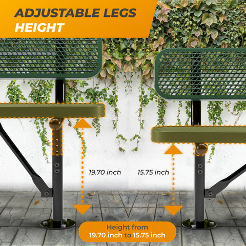 Heavy-Duty Outdoor Bench - Expanded Metal - 8ft - Surface - Green - With Backrest