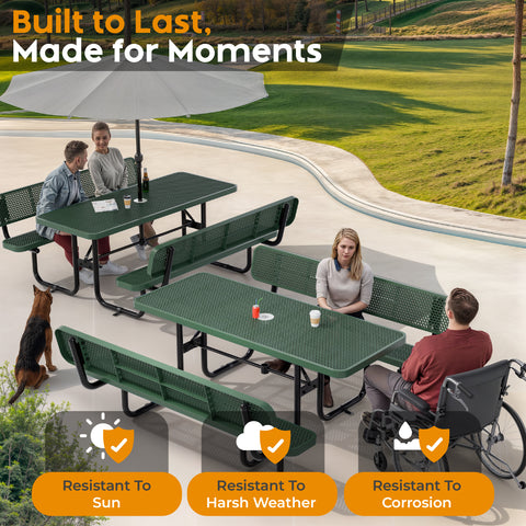 Backrests For Rectangular Picnic Tables - 6ft - Green - 2 pcs