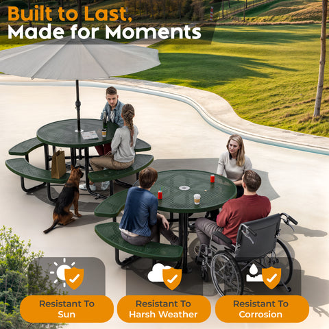 Metal Picnic Table - Round Punched Metal - 46 in - Green - ADA Compliant