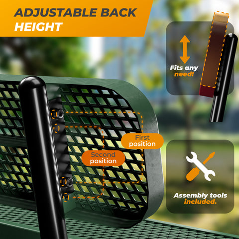 Heavy-Duty Outdoor Bench - Expanded Metal - 6ft - Portable - With Back - Green