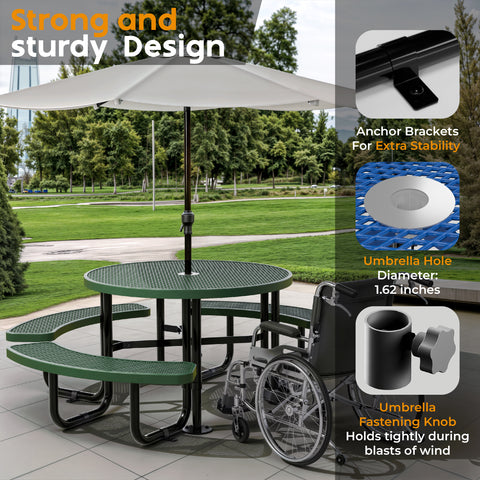 Metal Picnic Table - Round Expanded Metal - 46 in - Green - ADA Compliant
