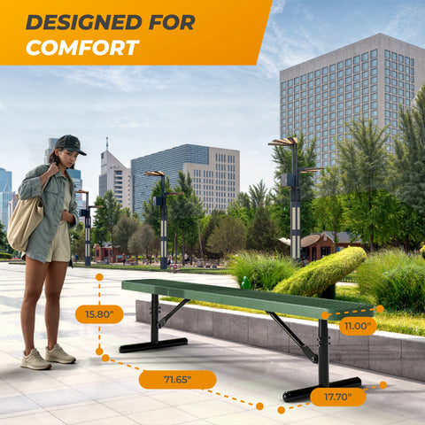 Heavy-Duty Outdoor Bench - Expanded Metal - 6ft - Portable - No Back - Green