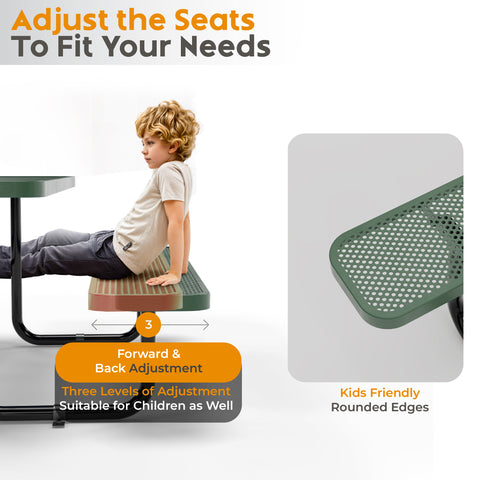 Metal Picnic Table - Rectangle Punched Metal - 6ft - Green - ADA Compliant