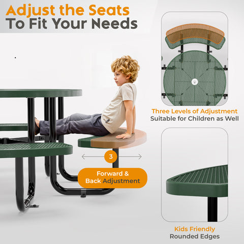 Metal Picnic Table - Round Expanded Metal - 46 in - Green - ADA Compliant