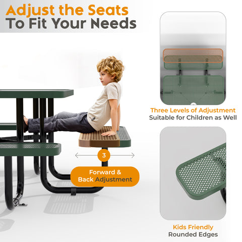 Metal Picnic Table - Square Punched Metal - 46 in - Green - ADA Compliant