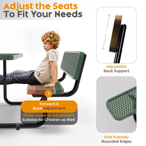 Backrests For Rectangular Picnic Tables - 6ft - Green - 2 pcs