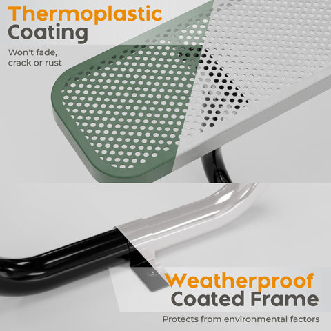 Metal Picnic Table - Rectangle Punched Metal - 6ft - Green - ADA Compliant