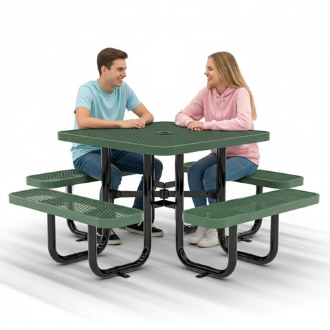 Metal Picnic Table - Square Expanded Metal - 38 in - Green