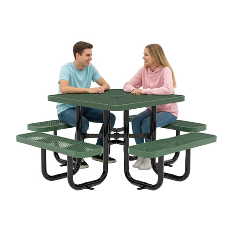 Metal Picnic Table - Square Expanded Metal - 38 in - Green