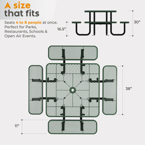 Metal Picnic Table - Square Expanded Metal - 38 in - Green