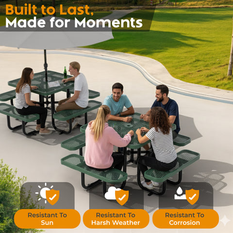 Metal Picnic Table - Square Expanded Metal - 38 in - Green