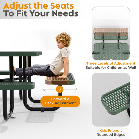 Metal Picnic Table - Square Expanded Metal - 38 in - Green