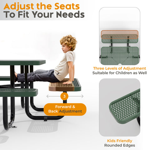 Kids Picnic Table - Square Expanded Metal - 38 in - Green