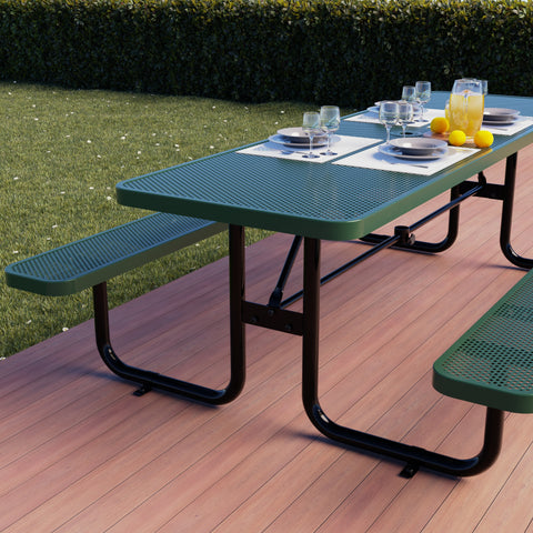 Metal Picnic Table - Rectangle Punched Metal - 8ft - Green - ADA Compliant