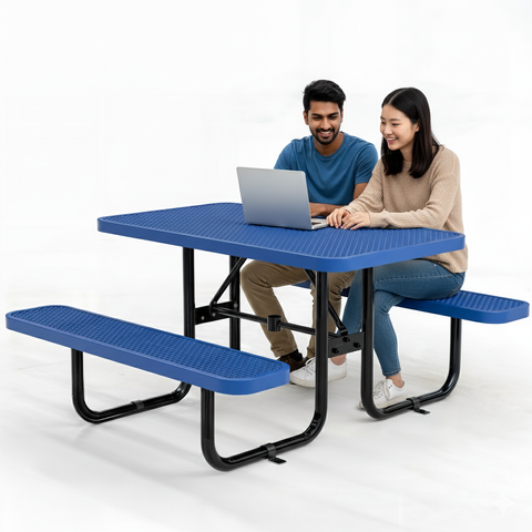 Metal Picnic Table - Rectangle Expanded Metal - 4ft - Blue - ADA Compliant