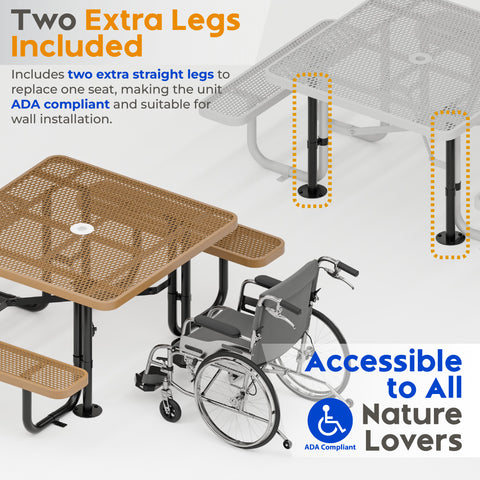 Metal Picnic Table - Square Expanded Metal - 46 in - Brown - ADA Compliant