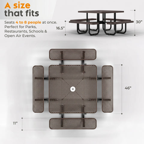Metal Picnic Table - Round Expanded Metal - 46 in - Brown - ADA Compliant