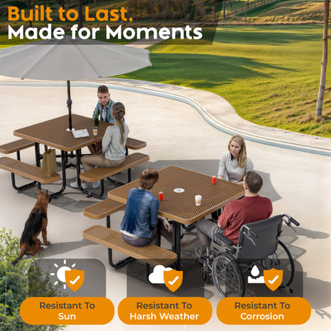 Metal Picnic Table - Square Expanded Metal - 46 in - Brown - ADA Compliant