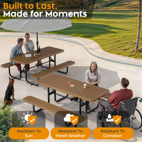 Metal Picnic Table - Rectangle Expanded Metal - 6ft - Brown - ADA Compliant