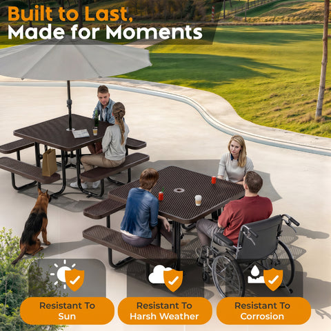 Metal Picnic Table - Round Expanded Metal - 46 in - Brown - ADA Compliant