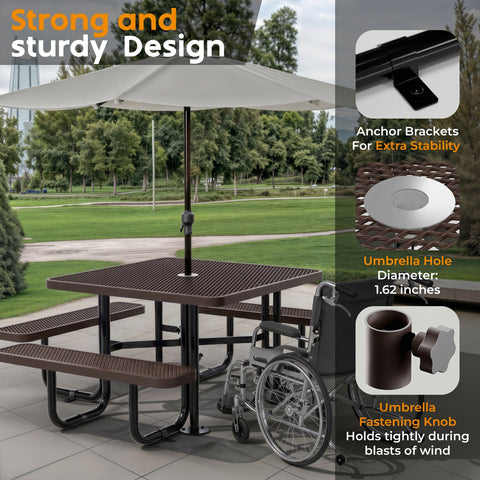 Metal Picnic Table - Round Expanded Metal - 46 in - Brown - ADA Compliant