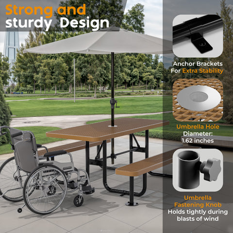 Metal Picnic Table - Rectangle Expanded Metal - 6ft - Brown - ADA Compliant