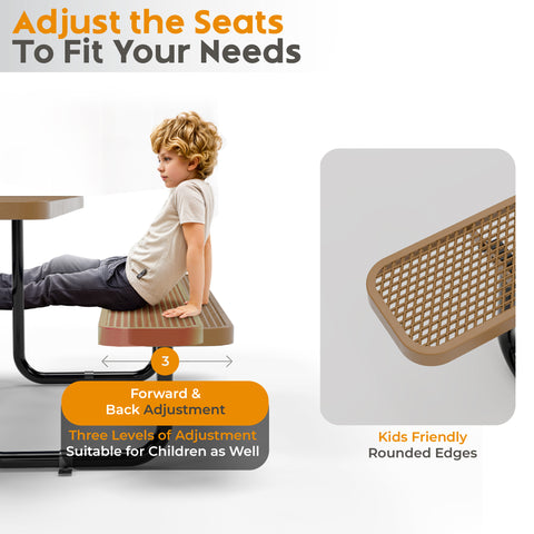 Metal Picnic Table - Rectangle Expanded Metal - 6ft - Brown - ADA Compliant