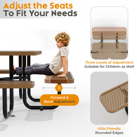 Metal Picnic Table - Square Expanded Metal - 46 in - Brown - ADA Compliant