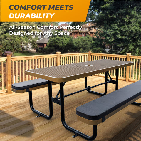 Cushions For Rectangular Picnic Tables - 6ft - Black - 2 pcs