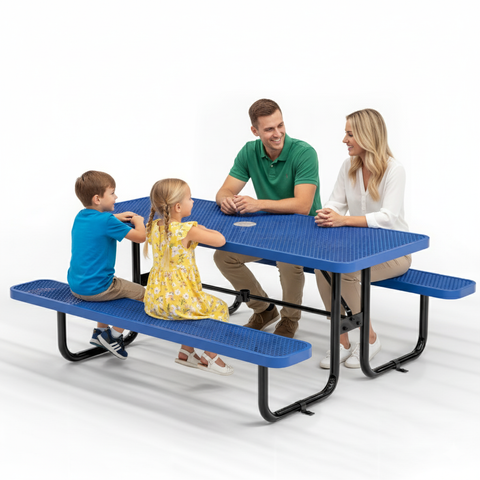 Metal Picnic Table - Rectangle Expanded Metal - 6ft - Blue - ADA Compliant