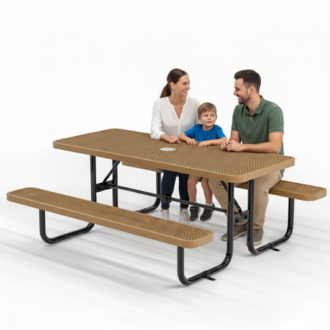 Metal Picnic Table - Rectangle Expanded Metal - 6ft - Brown - ADA Compliant
